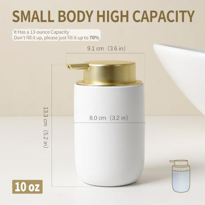 BosilunLife Lotion Pump Dispenser for Bathroom, Kitchen, Countertop | Hand Soap Dispenser Bathroom Ceramic Dish Liquid Soap Dispenser (White with Gold, Liquid Pump) - color: White&gold-1 Pack