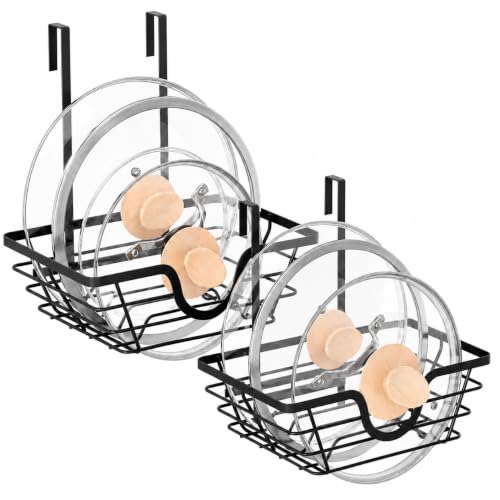 TIDIIABODE Pot Lid Organizer 2 Pack, Adjustable Kitchen Pot Lid Holder Inside Cabinet, Kitchen Cabinet Organizer Hanging for Food Storage Container, Pot, Pan Lid & Bakeware, Black - color: Black, size: 2 Pack