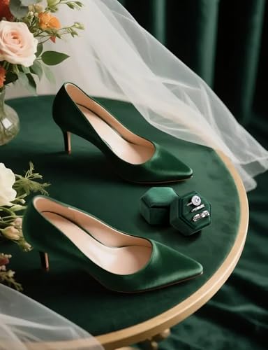 MFXIP Velvet 3 Slots Jewelry Ring Box Engagement Wedding Box Keepsake Box Bridal Photo Ring Triple Slots Hexagon - color: Dark Green
