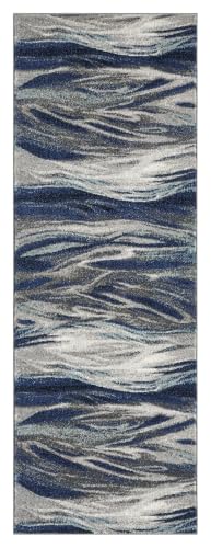 Keen Home Design Abstract Non-Shedding Runner Rug, Soft Thick Pile, 2x8 | Polypropylene High Pile, Jute Back; Ideal For Hallway, Bedside, Home Office - color: Skrik Navy, size: 2'8" x 7'7" (Runner)