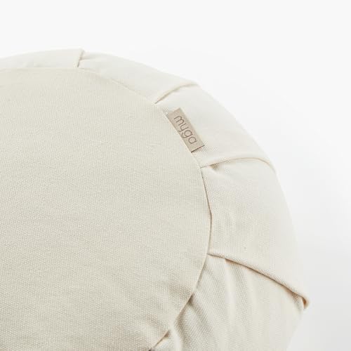 Myga Zafu Yoga Meditation Cushion with Washable Cover - Floor Cushion Pillow with Natural Buckwheat Filling - Soft Round Cotton Design for Meditating or Pranayama Exercises - color: Cream