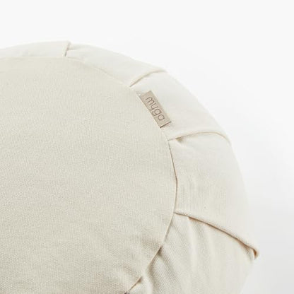 Myga Zafu Yoga Meditation Cushion with Washable Cover - Floor Cushion Pillow with Natural Buckwheat Filling - Soft Round Cotton Design for Meditating or Pranayama Exercises - color: Cream