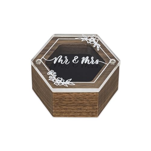 Rustic Wedding Ring Box for Engagement | Wooden Ring Holder for Ring Bearer Box & Ring Bearer Pillows | Engagement Ring Box for Proposal | Jewelry Box, Jewelry Organizer Wedding Registry - Mr & Mrs