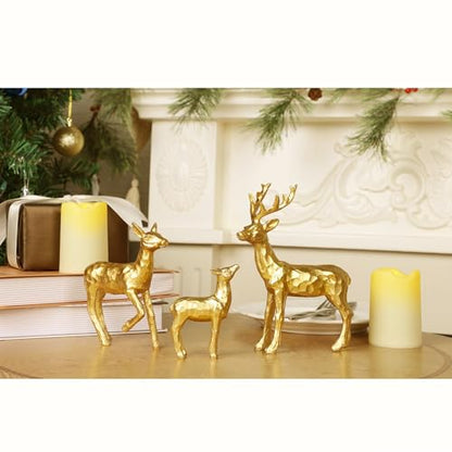 Lulu Home 3 PCS Christmas Tabletop Decorations, Family Style | Resin Golden Reindeer Family Figurines, Diverse Postures, Xmas Holiday Winter Centerpieces Ornaments - style: 3 Families