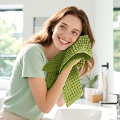 Waffle Hand Towel Set (5 Colors), Cotton Soft Lint-Free Quick Drying Towels | for Family, Bathroom, Gym, Spa, Kitchen, 13” x 29” - color: 5 Colors