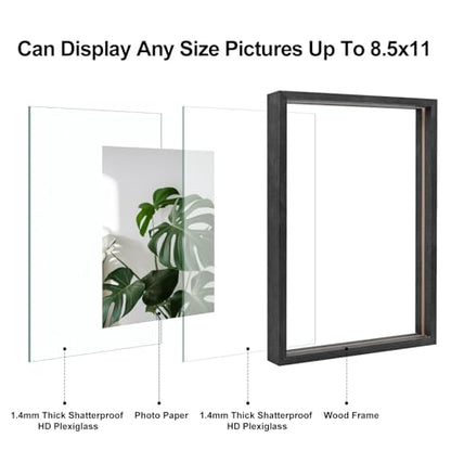 Egofine 8.5x11 Floating Frames Set of 2, Double Plexiglass Picture Frame, Made of Solid Wood Display Any Size Photo up to 8.5x11, Wall Mount or Tabletop Standing, Faded Black - color: Faded Black, size: 8.5x11