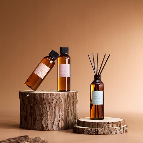 Reed Diffuser Refill Set, 10.2oz Scented Oil Refill 3 Pack, Sandalwood Rose, Cherry Blossom, Wild Mint & Eucalyptus, Long Lasting Oil Diffuser Refill with18 Sticks for Bathroom & Bedroom