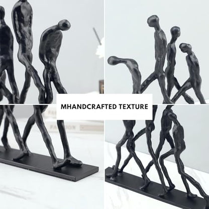 Abstract Four Figures Sculpture Cast Iron Giacometti Style Team Charging Forward Statue, Modern Art Home Office Decor, Motivational Human Figure Figurine for Desk Shelf – Corporate Executive Team Gift - style: Four walking man