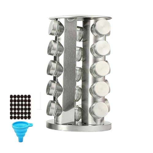 Spice rack-Revolving Spice Rack Set, Kitchen Spice Tower Organizer for Countertop or Cabinet -Desktop Rotating Seasoning Organizer(Stainless Steel) (Silver, 20-Jar) - color: Silver, size: RoundHead_20Jars