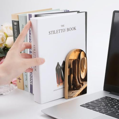 Western Boots Bookend 1 Pair Heavy Duty Book Ends for Shelve | 3.9 X 2 X 5 Inch, Metal Decorative Book Stopper Organizer, Non-skid Wooden Bookend Support for Home, Office, Desk