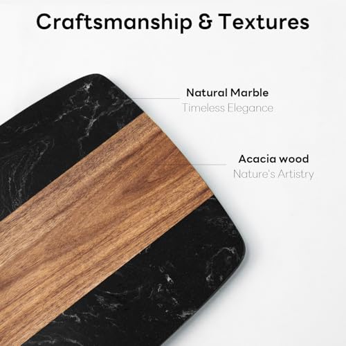 Marble charcuterie board: Acacia wood marble chopping board - suitable for kitchen, great gift for friends (black) - color: Black