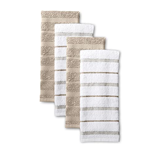 KitchenAid Albany Kitchen Towel 4-Pack Set, Milkshake Tan/White, 16"x26" - color: Milkshake Tan, size: 16"x26"