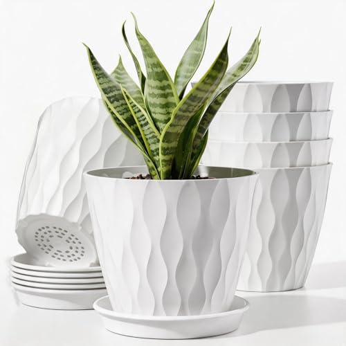 6 Pack Plant Pots with Drainage Holes, 4 Inch Plastic Indoor Flower Pots, Succulent Pots for Orchids, Violets, Succulents, Herbs and Other Small Plant, White - color: White