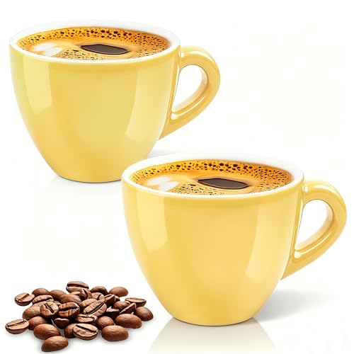 Pilnocok Ceramic Espresso Cups Set of 2, 2.5 oz Yellow Small Coffee Mugs | Demitasse Cups for Espresso Shot, Cappuccino, Perfect for Espresso Machine and Coffee Maker, Dishwasher & Microwave Safe - color: Yellow, size: 2.5 oz