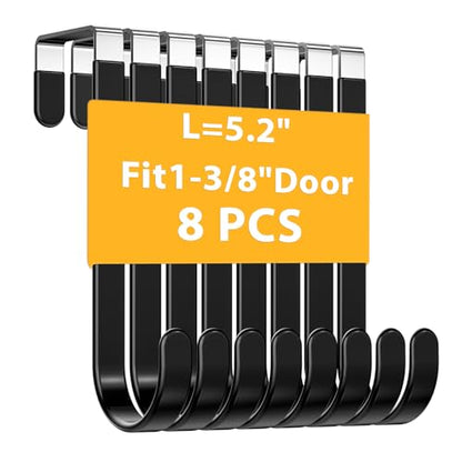Optish 8 Pack Over The Door Hooks, Door Hanger Hook, Towel Hooks for Hanging, Towel Hanger for Bathroom, Fit 1 3/8" Door Black, Dorm Room Essentials