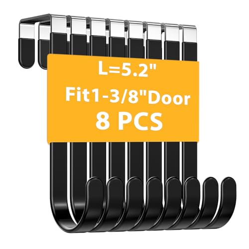 Optish 8 Pack Over The Door Hooks, Door Hanger Hook, Towel Hooks for Hanging, Towel Hanger for Bathroom, Fit 1 3/8" Door Black, Dorm Room Essentials