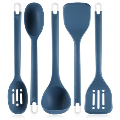 MOACC Silicone Kitchen Cooking Utensils Set: Heat Resistant 13inch Long Kitchen Gadgets, BPA Free Non Stick Rubber Cook Accessories For Food Prep, Frying, Serving, Basting (Dark Blue) - color: Dark Blue
