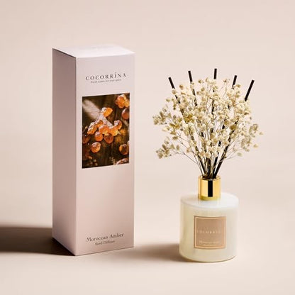 Reed Diffuser - Moroccan Amber 6.7 Fl.oz Reed Diffuser Set with Sticks & Preserved Baby's Breath, Reed Diffuser for Home Bathroom Shelf Decor - size: 6.7 Ounce/1pack