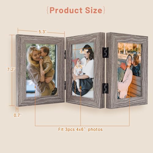 Golden State Art, 4x6 Triple Picture Frame Grey- Real Glass, 2 Pack | Trifold Photo Frame Vertical Display for Desktop - Three Folding Picture Collage - color: Gray, size: 4x6(2 Pack)