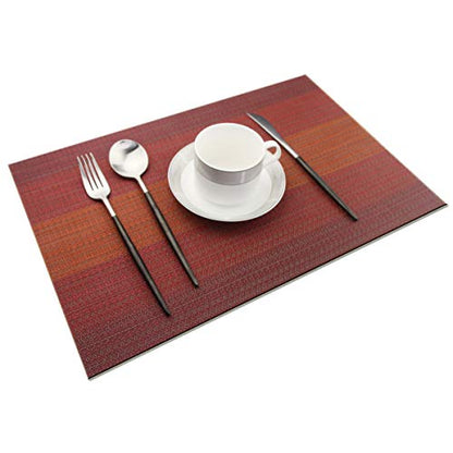 Placemats Washable Easy to Clean PVC Placemat for Kitchen Table Heat-resistand Cross Weave Vinyl Round Table Mats 12x18 inches Set of 6 （Red） - color: Red, size: placemats set of 6