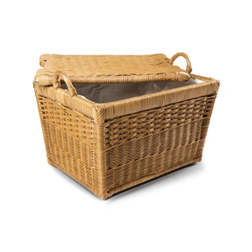 The Basket Lady Lift-Off Lid Wicker Storage Basket, M, Sandstone | Outside: 20" L x 15" W x 14" H | Inside: 17.5"L x 12"W x 11"H - Handcrafted by artisans from natural rattan - color: Sandstone, size: Medium
