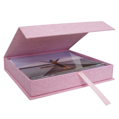 5x7 Photo Storage Box, Premium Linen Memory Box for Photos, Pictures, Certificates, Scrapbooking Supplies & Jewelry - Portable, Stackable Organizer for Home, Crafters & Collectors - color: Pink, size: 5X7