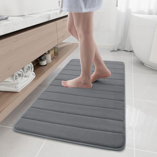 Buganda Memory Foam Bath Mat 44 x 20, Ultra Soft Absorbent Bathroom Rugs | Grey, Machine Washable Quick Dry Bath Mats for Bathroom Floor, Shower and Tub, Home Decor Accessories - color: Grey, size: 44" X 20"