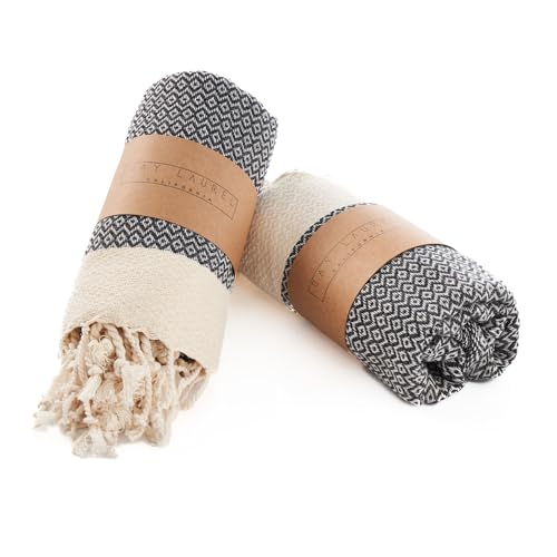 BAY LAUREL Turkish Hand Towel – Pack of 2 | Soft & Absorbent Decorative Towels for Bathroom, Hand, Face, Hair, Gym, Yoga, SPA, Kitchen & Tea | Boho Decor (Dark Gray, Diamond 15x26 Inches (Set of 2) - color: Dark Gray, size: Diamond 15x26 Inches (Set of 2)