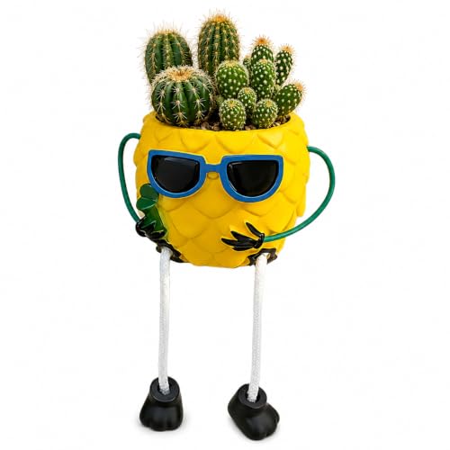 Cute Pineapple Planter with Dangling Legs, Resin Succulent Pot Decor (Black Sunglasses) - color: Black Sunglasses
