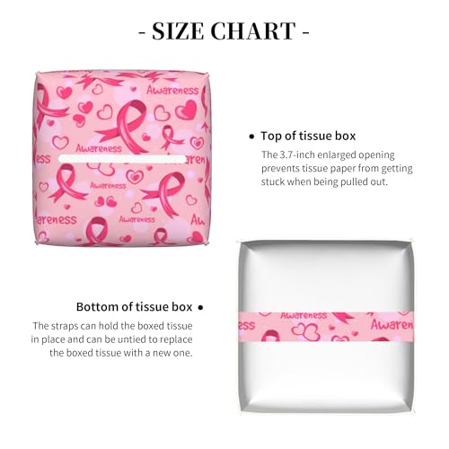 Breast Cancer Awareness Tissue Box Cover Square,Ribbons and Hearts Tissue Box Holder Waterproof Leather Facial Paper Organizer Dispenser for Bathroom Home Car Nightstand Vanity Desk - color: Color-17