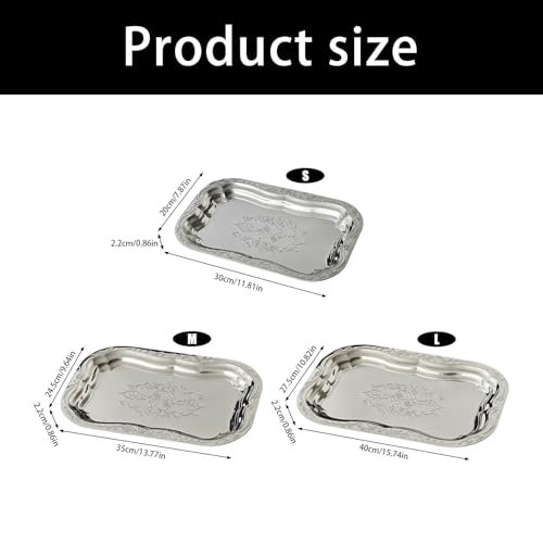 Metal Food Tray Stainless Steel Floral Engraved Party Platters for Displaying Fruits Dessert and Cupcakes Wedding Decors Metal Engraved Serving Tray