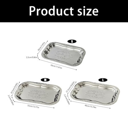 Metal Food Tray Stainless Steel Floral Engraved Party Platters for Displaying Fruits Dessert and Cupcakes Wedding Decors Metal Engraved Serving Tray