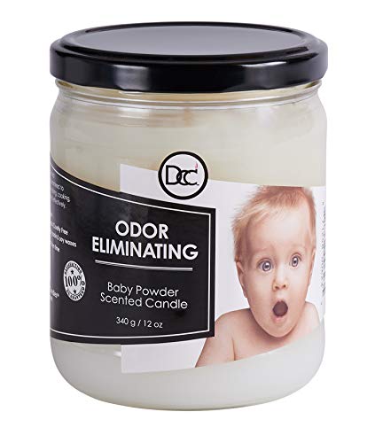 Baby Powder Odor Eliminating Highly Fragranced Candle - Eliminates 95% of Pet, Smoke, Food, and Other Smells Quickly - Up to 80 Hour Burn time - 12 Ounce Premium Soy Blend - color: Baby Powder