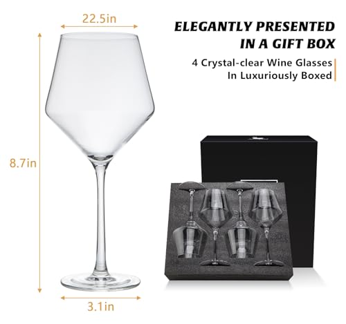 Red Wine Glasses Set of 4, Long Stem Crystal Wine Glasses, Burgundy Wine Glass with Gift Box, 16 oz Large Wine Glasses With Stem for Wedding Anniversary Birthday Gifts - style: Modern