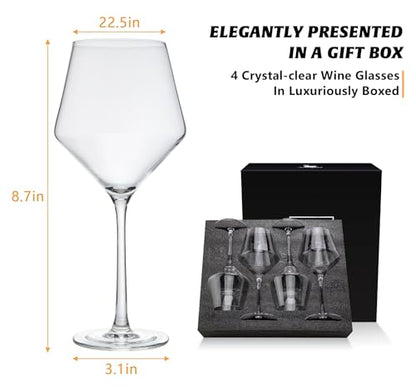 Red Wine Glasses Set of 4, Long Stem Crystal Wine Glasses, Burgundy Wine Glass with Gift Box, 16 oz Large Wine Glasses With Stem for Wedding Anniversary Birthday Gifts - style: Modern