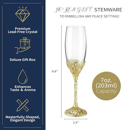 Champagne Flutes -His and Hers,Wedding Toasting Glasses for Engagement Celebrations, Bridal Shower and Registry Idea, Tall Wine Glasses for Bride and Groom Gifts,7oz (Gold New) - color: Gold New
