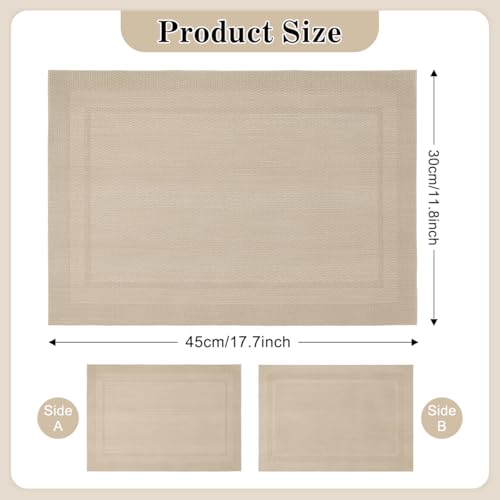 Placemats Set of 6, Heat Resistant Place Mats, Washable PVC Table Mats, Woven Vinyl Placemats, Non-Slip Stain Resistan Plastic Placemats for Table (Beige, 6) - color: Beige