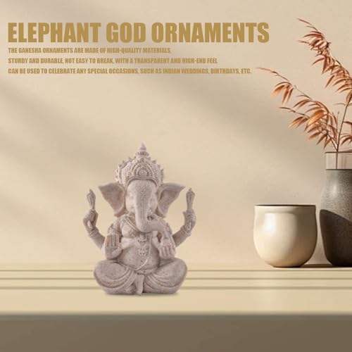 Indian God Lord Ganesha Statue, Ganesh Statue Elephant Buddha Ornament, Hindu Elephant Statue Ganesh Figurine Idol Buddha Sculptures for Home, Garden, Car (Beige) - color: Beige