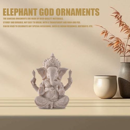 Indian God Lord Ganesha Statue, Ganesh Statue Elephant Buddha Ornament, Hindu Elephant Statue Ganesh Figurine Idol Buddha Sculptures for Home, Garden, Car (Beige) - color: Beige