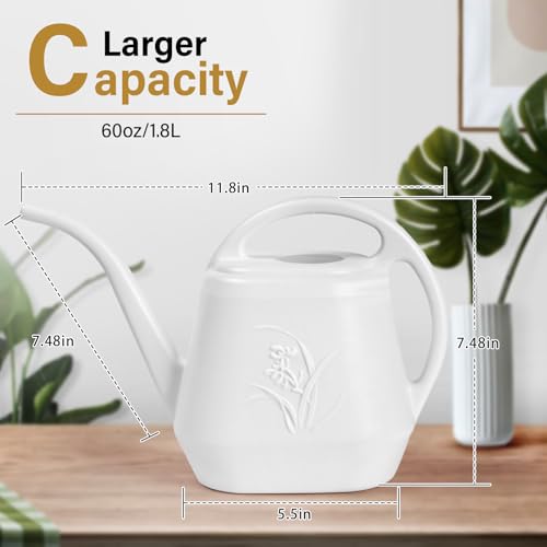 ZXJ Plant Watering Can - for Indoor and Outdoor Home Garden Plants - with Long Spout - White - 1/2 Gallon - color: White