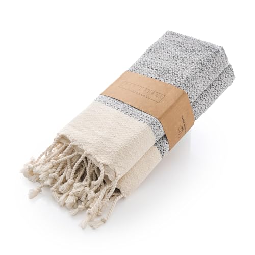 BAY LAUREL Turkish Hand Towel – Pack of 2 | Soft & Absorbent Decorative Towels for Bathroom, Hand, Face, Hair, Gym, Yoga, SPA, Kitchen & Tea | Boho Decor (Gray, Diamond 16x40 Inches (Set of 2) - color: Gray, size: Diamond 16x40 Inches (Set of 2)