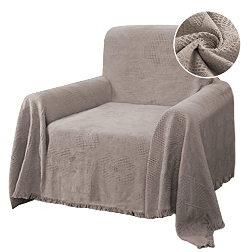 H.VERSAILTEX Cotton Sofa Covers Couch Cover Sofa Slipcover for Most Shape Sofas, Feature Thick Woven Jacquard Seamless with Tassels, Multi-Use Decorative for Couch (Medium: 71" x 91", Sand) - color: Sand, size: Medium