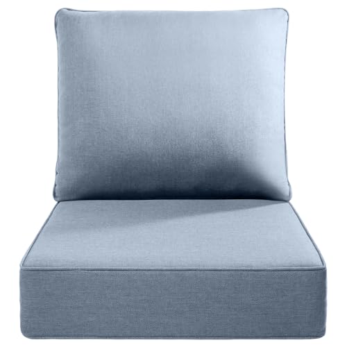 Luxury 22x24/22x25 6-Inch Outdoor Cushions - Water Resistant 1 Set Zippered Patio Chair Cushion for Wicker Dining Rocking Swivel Chairs Loveseat Couch Sectional Sofa - Baby Blue - color: Baby Blue/Classic, size: 22x24x6"(High Back)