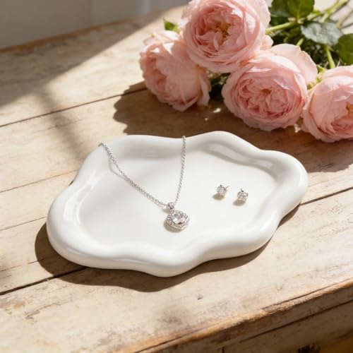 Ceramic Cloud Jewelry Tray for Women, Cute Cloud Trinket Dish Ring Holder, Decorative Vanity Nightstand Jewelry Bowl for Earrings, Perfume, Keys, Gift for Friends, Sisters, Daughter, Mother - color: White