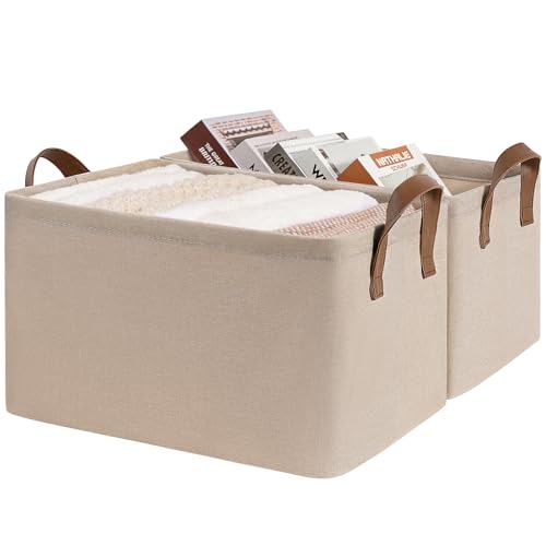 CHICVITA Large Fabric Storage Baskets for Shelves, Handles, 2-Pack, Brown | 30L, 16 ¾" L x 11" W x 9¾" H, Metal Frame, Clothes, Towels, Toys & Books Storage, Closet, Bedroom & Living Room Organization - color: Brown 2-Pack, size: 16 ¾" L x 11" W x 9 ¾" H