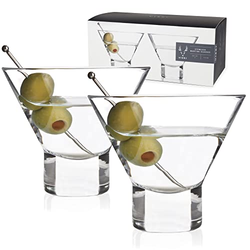 Viski Heavy Base Stemless Martini Glasses Set of 2, Crystal Cocktail Glasses for Vodka or Espresso Martini, Home Bar Glassware, Birthday Gifts for Women, Retirement Gifts for Men, 7.5 oz - style: Stemless Martini Glass
