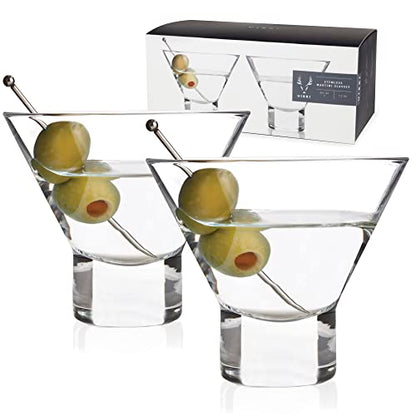 Viski Heavy Base Stemless Martini Glasses Set of 2, Crystal Cocktail Glasses for Vodka or Espresso Martini, Home Bar Glassware, Birthday Gifts for Women, Retirement Gifts for Men, 7.5 oz - style: Stemless Martini Glass