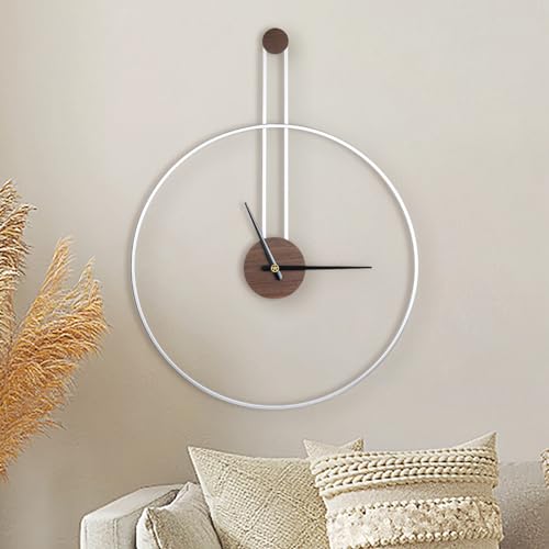 DRELIFAM Modern Wall Clock Large Wall Clocks with Walnut Dial Silent Non-Ticking for Living Room Home Decor Bedroom Kitchen Office 21.7''×28.7'' (Silver, Large) - color: Silver, size: Large