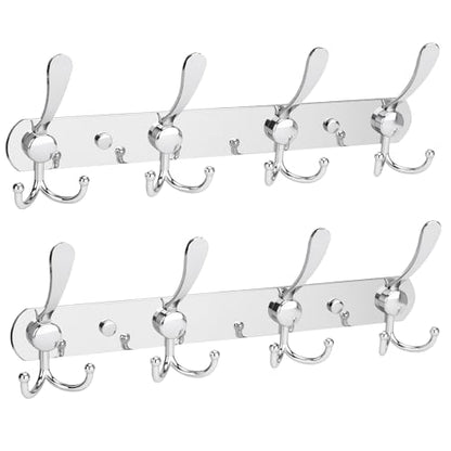 YUNISS Coat Rack Wall Mounted，4 Tri Stainless Steel Coat Hook for Coat Hat Robes Towel in Mudroom Entryway (Sliver, 2 Pack 4) - color: Sliver, size: 2 Pack 4