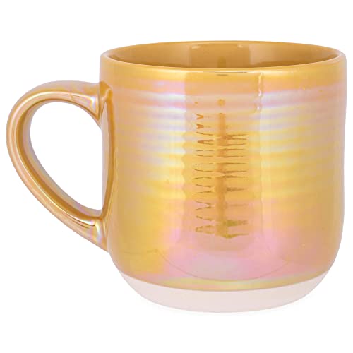 Elanze Designs Glossy Reactive Glaze Large 17 Fluid Ounce Everyday Kitchen Food Grade Ceramic Stoneware Coffee Mug Cup with Comfort Curved Handles, Set of 4, Gold Tone - color: Gold Tone
